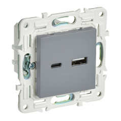 Розетка USB IEK SKANDY A+C 18Вт SK-R13Gr серый [SK-U22-018-K03]