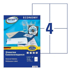 Этикетки самоклеящиеся Европа-100, белые, 105 х 148 мм, 4 этикетки на листе А4 (18 листов) [ELA024-18]