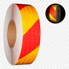 Алмазная светоотражающая лента красно-желтая Зебра, 50 мм х 50 м