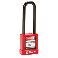 Замки алюминиевые с полимерным покрытием Brady, стальные дужки в нейлоновой оболочке, 75 мм, Ø 6.5 мм, красные, 6 шт [gws834476]