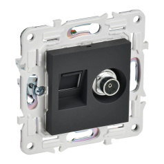 Розетка двойная TV+RJ45 IEK SKANDY кат. 6 SK-A15G графит [SK-AK20-2-K53]
