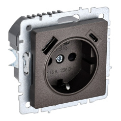 Розетка 1-местная IEK BRITE с заземлением со шторками 16А с USB A+C 18Вт РЮш11-1-БрТБ темная бронза [BR-R14-16-U22-018-K45]