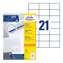 Этикетки самоклеящиеся Avery Zweckform, белые, 70 x 42.3 мм, 21 этикетка на листе А4 (100 листов) [3652]