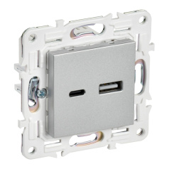 Розетка USB IEK SKANDY A+C 3,1А SK-R14S серебряный [SK-U22-D31-K23]