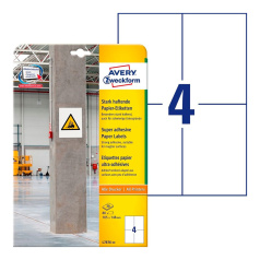 Суперклейкие бумажные этикетки Avery Zweckform, белые, 105 x 148 мм, 4 этикетки на листе А4 (20 листов) [L7876-20]