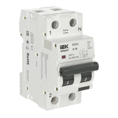 Автоматический выключатель дифференциального тока IEK ARMAT АВДТ B10N 1P+NP C10 300мА, тип A, 36 мм [AR-B10N-1N-C010A300]
