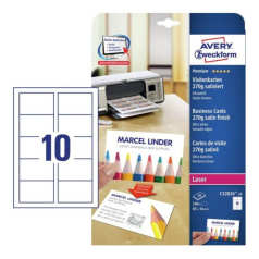 Заготовки для визиток Avery Zweckform, 85 х 54 мм, сатин, ультра белые, 10 шт на листе А4 (10 листов) [C32026-10]