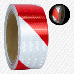 Алмазная светоотражающая лента красно-белая Зебра, 50 мм х 45.7 м