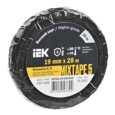 Изолента ХБ черная IEK MIXTAPE 5, 19 мм х 28 м [UIZ20-19-28-K02]