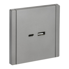 Розетка USB IEK FORTE&PIANO A+C 3,1А FP550 сталь [FP-U22-D31-K46]