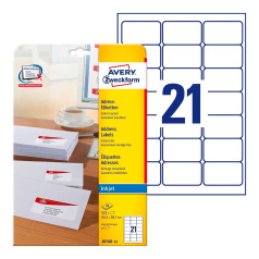 Почтовые этикетки Avery Zweckform, белые, 63.5 x 38.1 мм, 21 этикетка на листе А4 (25 листов) [J8160-25]