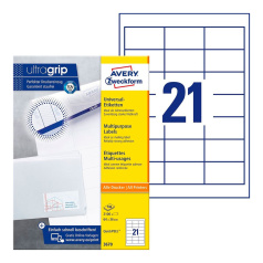 Этикетки самоклеящиеся Avery Zweckform, белые, 64 x 36 мм, 21 этикетка на листе А4 (100 листов) [3670]