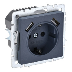 Розетка 1-местная IEK BRITE с заземлением со шторками 16А с USB A+A 5В 3,1А РЮш10-2-БрМ маренго [BR-R14-16-U21-D31-K35]