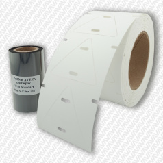 Комплект 2 в 1 №3: треугольная маркировочная бирка У136 в рулоне (1000 шт) и риббон 75 м, для принтеров Cab