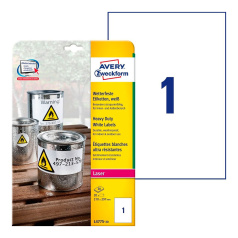 Всепогодные этикетки Avery Zweckform, белые матовые, 210 x 297 мм, 1 этикетка на листе А4 (20 листов) [L4775-20]