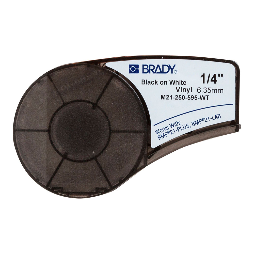 Картридж Brady M21-250-595-WT винил, 6.35 мм х 6.4 м, черный на белом [brd139744]