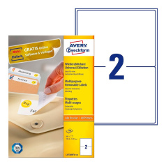 Удаляемые этикетки Avery Zweckform, белые, 199.6 x 143.5 мм, 2 этикетки на листе А4 (100 листов) [L4734REV-100]