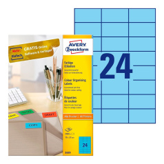 Этикетки самоклеящиеся Avery Zweckform, голубые, 70 x 37 мм, 24 этикетки на листе А4 (100 листов) [3449]