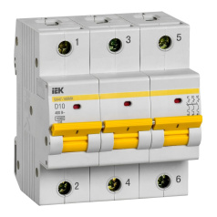 Автоматический выключатель IEK ВА47-100МА 3P 10А 10кА D [MVA43-3-010-D]
