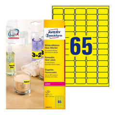 Неоновые этикетки Avery Zweckform, желтый, 38.1 x 21.2 мм, 65 этикеток на листе А4 (25 листов) [L7651Y-25]