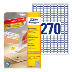 Удаляемые этикетки Avery Zweckform, белые, 17.8 x 10 мм, 270 этикеток на листе А4 (25 листов) [L4730REV-25]