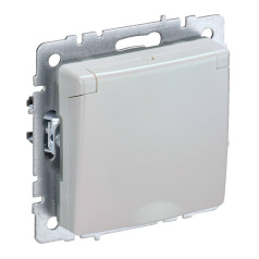 Розетка 1-местная IEK BRITE с заземлением со шторками и крышкой 16А IP44 РСбш10-3-44-БрЖ жемчуг [BR-R16-16-44-K36]