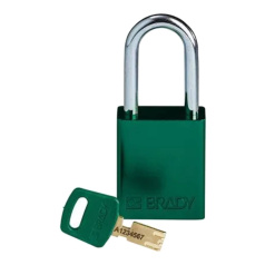 Замок алюминиевый Brady SafeKey со стальной дужкой, 38 мм, Ø 6.4 мм, зеленый [gws150264]