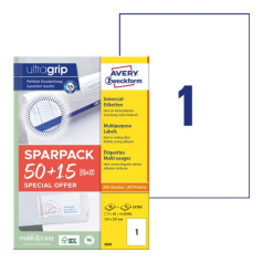Этикетки самоклеящиеся Avery Zweckform, белые, 210 х 297 мм, 1 этикетка на листе А4 (65 листов) [6603]