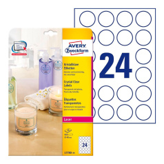 Этикетки Avery Zweckform, прозрачные, круглые Ø 40 мм, 24 этикетки на листе А4 (25 листов) [L7780-25]
