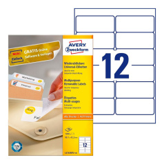Удаляемые этикетки Avery Zweckform, белые, 99.1 x 42.3 мм, 12 этикеток на листе А4 (100 листов) [L4743REV-100]