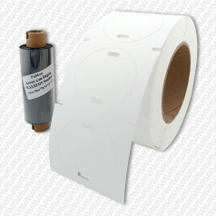 Комплект 2 в 1 №4: круглая кабельная бирка У135 в рулоне (1000 шт) и риббон 75 м, для принтеров Brady BBP