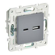 Розетка USB IEK SKANDY A+C 3,1А SK-R14Gr серый [SK-U22-D31-K03]