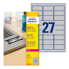 Этикетки Avery Zweckform, серебристые, 63.5 x 29.6 мм, 27 этикеток на листе А4 (20 листов) [L6011-20]
