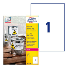 Всепогодные этикетки Avery Zweckform, белые матовые, 210 x 297 мм, 1 этикетка на листе А4 (100 листов) [L4775-100]
