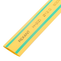 Термоусаживаемая трубка Rexant 12.0/6.0 мм, желто-зеленая, усадка 2:1, с подавлением горения, нарезка по 1 м [21-2007]