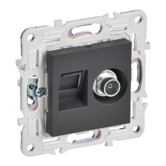 Розетка двойная TV+RJ45 IEK SKANDY кат. 6 SK-A15T титан [SK-AK20-2-K48]