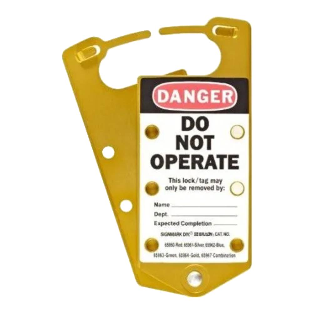 Множители замковые алюминиевые Brady с этикетками «DANGER DO NOT OPERATE», «Only the individual(s) who...», золотистый, 5 шт [gws65974]