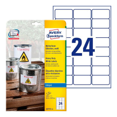 Всепогодные этикетки Avery Zweckform, белые матовые, 63.5 x 42.3 мм, 24 этикетки на листе А4 (10 листов) [J4773-10]