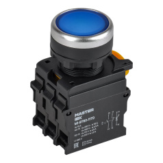 Кнопка с подсветкой и фиксацией IEK MASTER Ø 22 мм, 1NO+1NC, синяя [MI-BT60-11TD-3-11-K07]