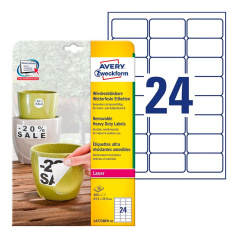 Всепогодные удаляемые этикетки Avery Zweckform, белые матовые, 63.5 x 33.9 мм, 24 этикетки на листе А4 (20 листов) [L4773REV-20]
