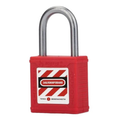 Замок блокировочный со стальной дужкой, дисковый цилиндр, дужка 76 мм, Ø 6 мм, красный [gwr001DS76RED]