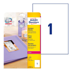 Этикетки Avery Zweckform, белые глянцевые, 210 x 297 мм, 1 этикетка на листе А4 (40 листов) [L7767-40]