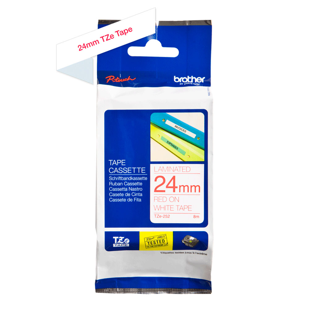 Картридж Brother TZe-252, 24 мм, красный на белом [TZe252]