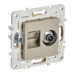 Розетка двойная TV+RJ45 IEK SKANDY кат. 6 SK-A15Sh шампань [SK-AK20-2-K37]