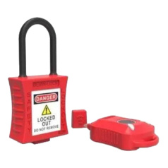 Замок блокировочный электронный со стальной дужкой, ключ 5G, 38 мм, Ø 5 мм, ABS-цилиндр, красный [gwrbSK201RED]