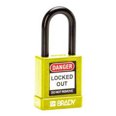 Замки алюминиевые с полимерным покрытием Brady, стальные дужки в нейлоновой оболочке, 38 мм, Ø 6.5 мм, желтые, 6 шт [gws834471]