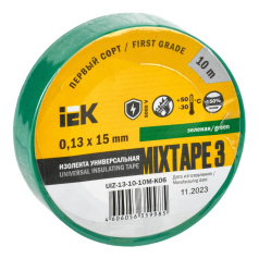 Изолента IEK MIXTAPE 3, 0.13 х 15 мм, зеленая, 10 м [UIZ-13-10-10M-K06]