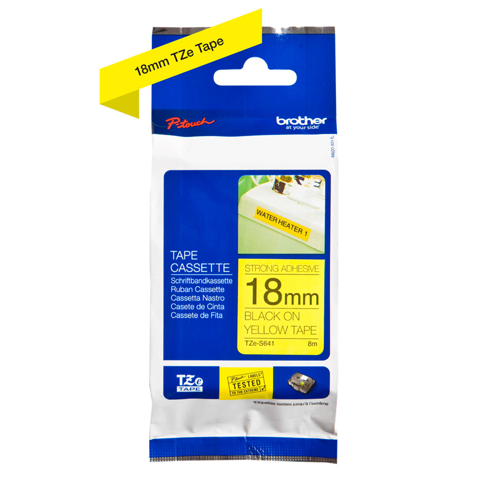 Картридж Brother TZe-S641, 18 мм, черный на желтом [TZeS641]