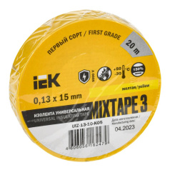 Изолента IEK MIXTAPE 3, 0.13 х 15 мм, желтая, 20 м [UIZ-13-10-K05]