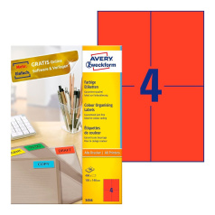 Этикетки самоклеящиеся Avery Zweckform, красные, 105 x 148 мм, 4 этикетки на листе А4 (100 листов) [3456]